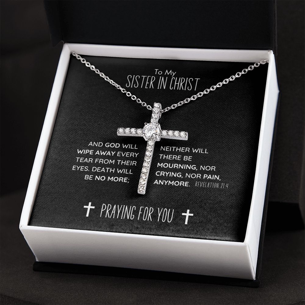 To My Sister in Christ Grieving Cross Necklace Revelation