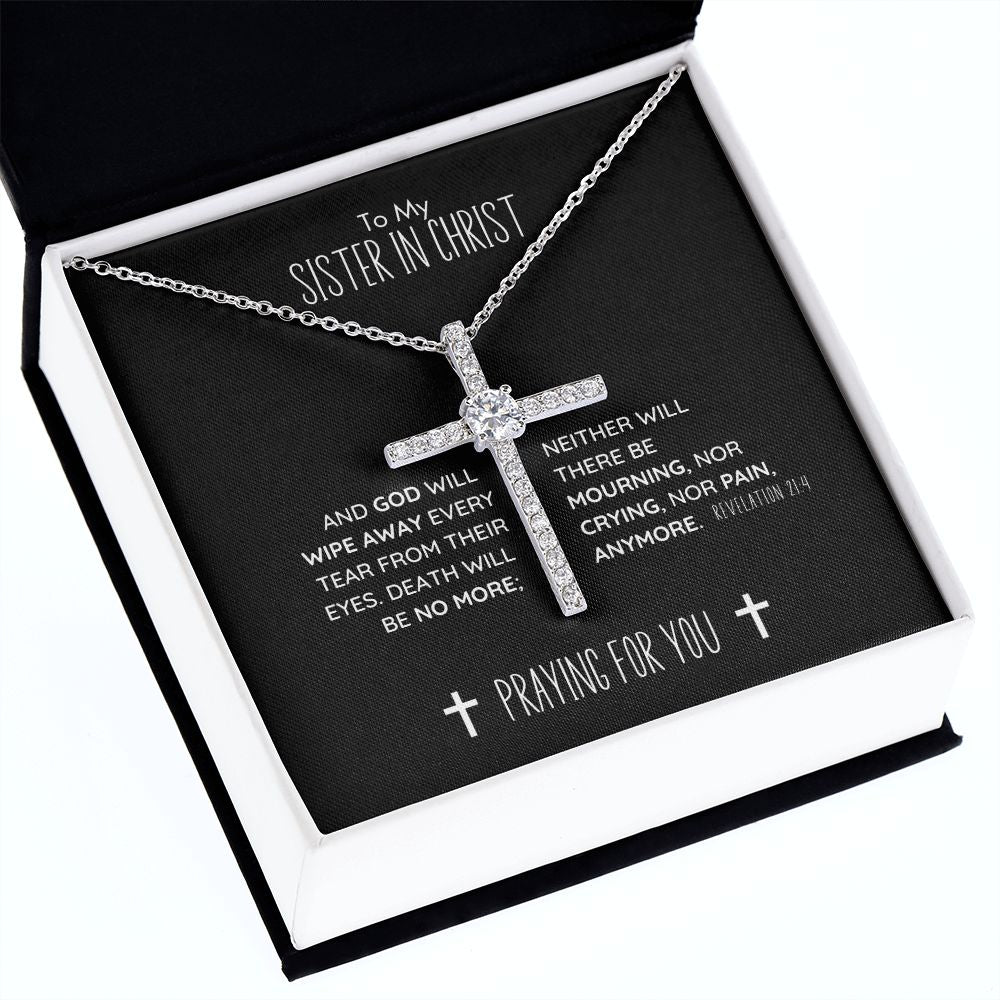 To My Sister in Christ Grieving Cross Necklace Revelation