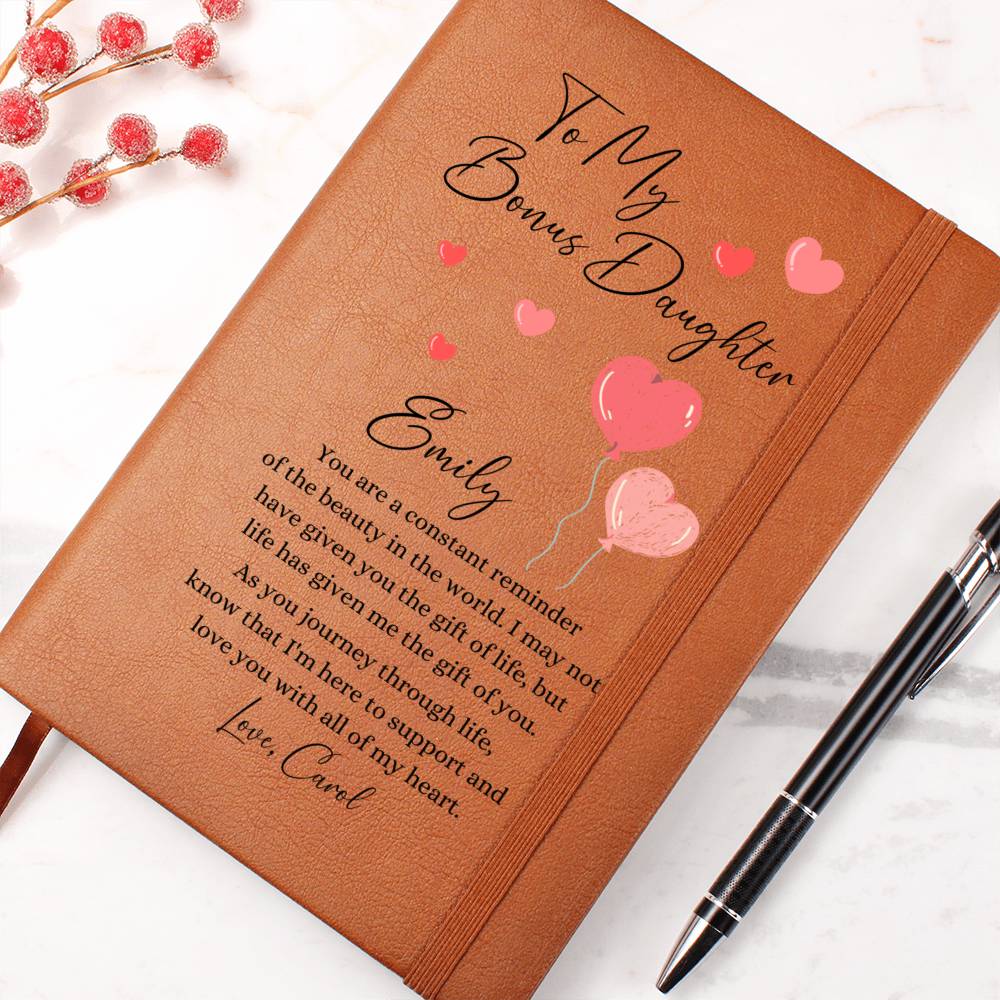 To My Bonus Daughter Hearts Personalized Leather Journal