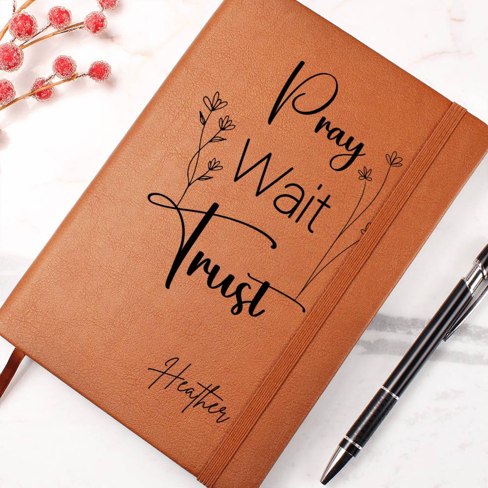 Pray Wait Trust Personalized Leather Prayer Journal for Women, Christian Gifts for Sister in Christ Devotional Journal Faith Gift