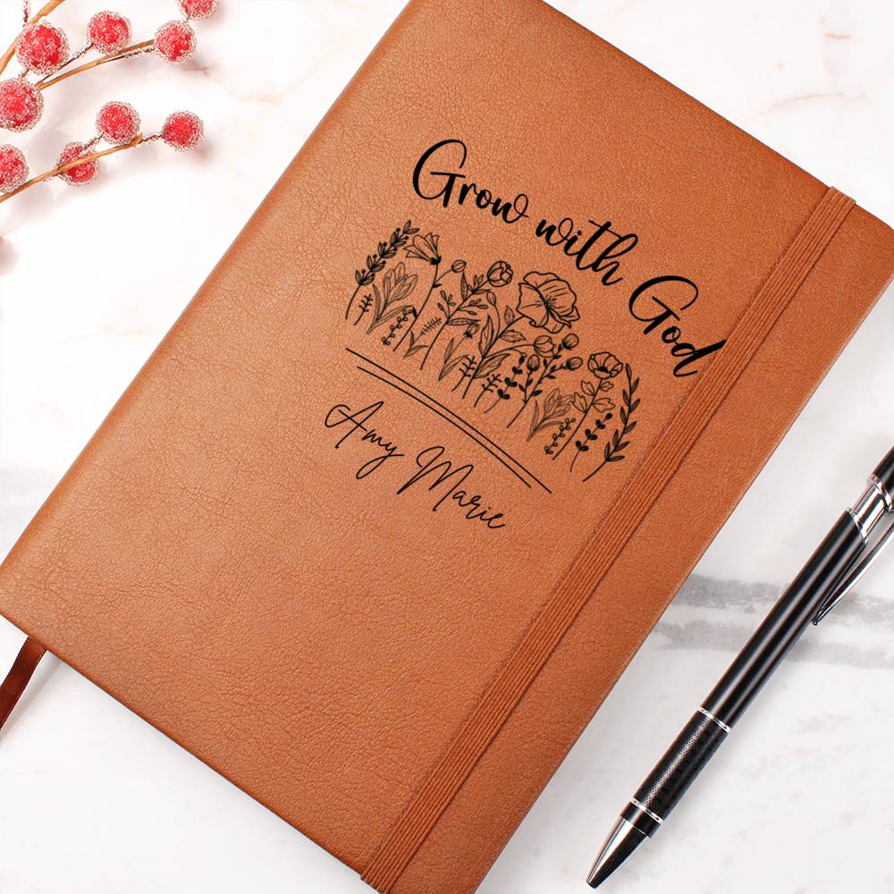 Grow with God Personalized Leather Journal for Women, Custom Christian Gifts Leather Prayer Journal