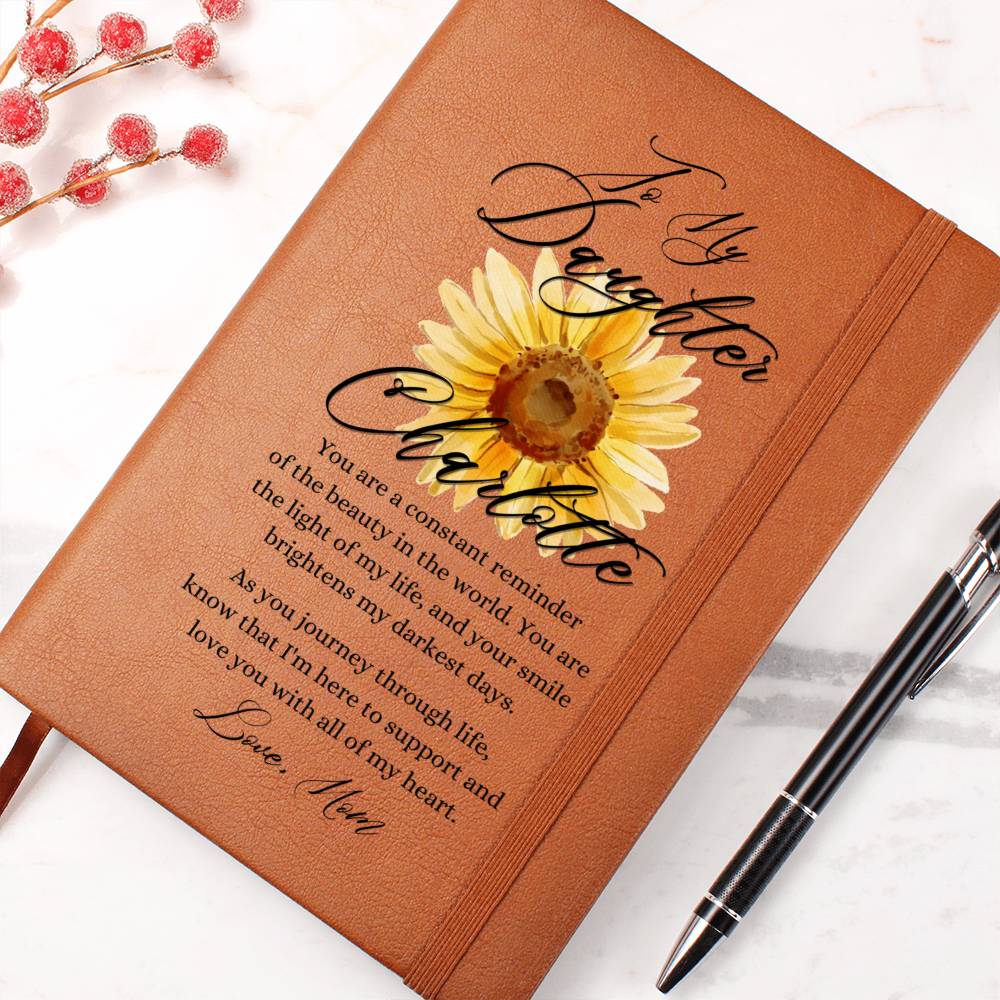 To My Daughter Personalized Sunflower Leather Journal