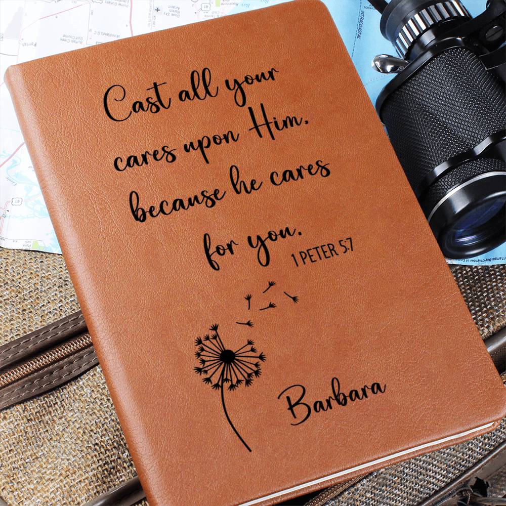 Cast Your Cares Personalized Leather Prayer Journal
