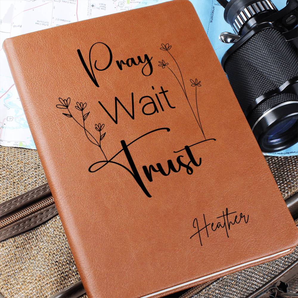 Pray Wait Trust Personalized Leather Prayer Journal for Women, Christian Gifts for Sister in Christ Devotional Journal Faith Gift