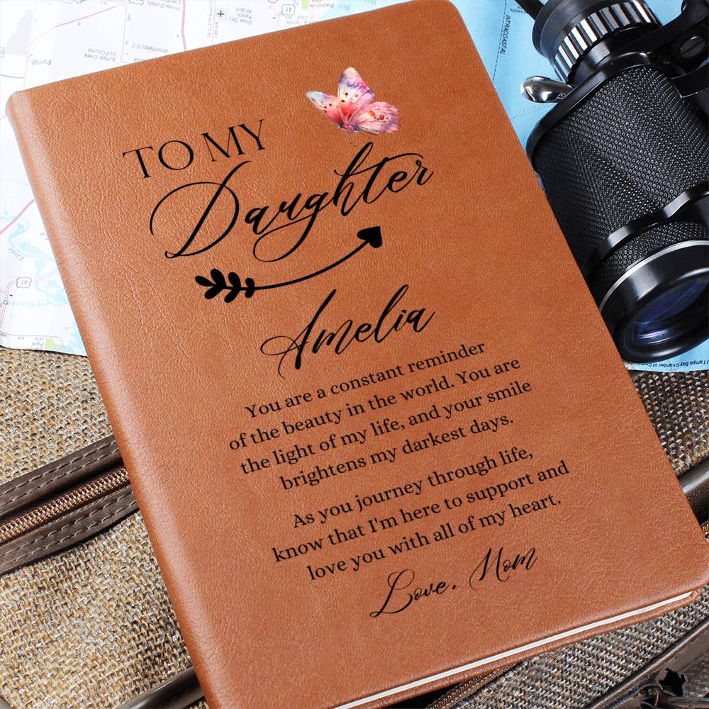 To My Daughter Pink Butterfly Personalized Leather Journal