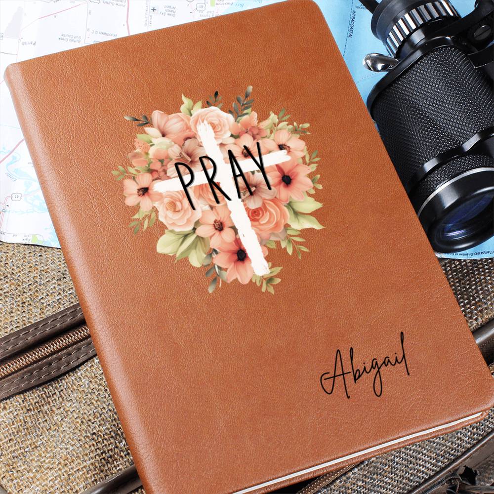 Personalized Leather Prayer Journal, Floral Cross Christian Journal, Christian Gifts for Women, Floral Prayer Journal for Women
