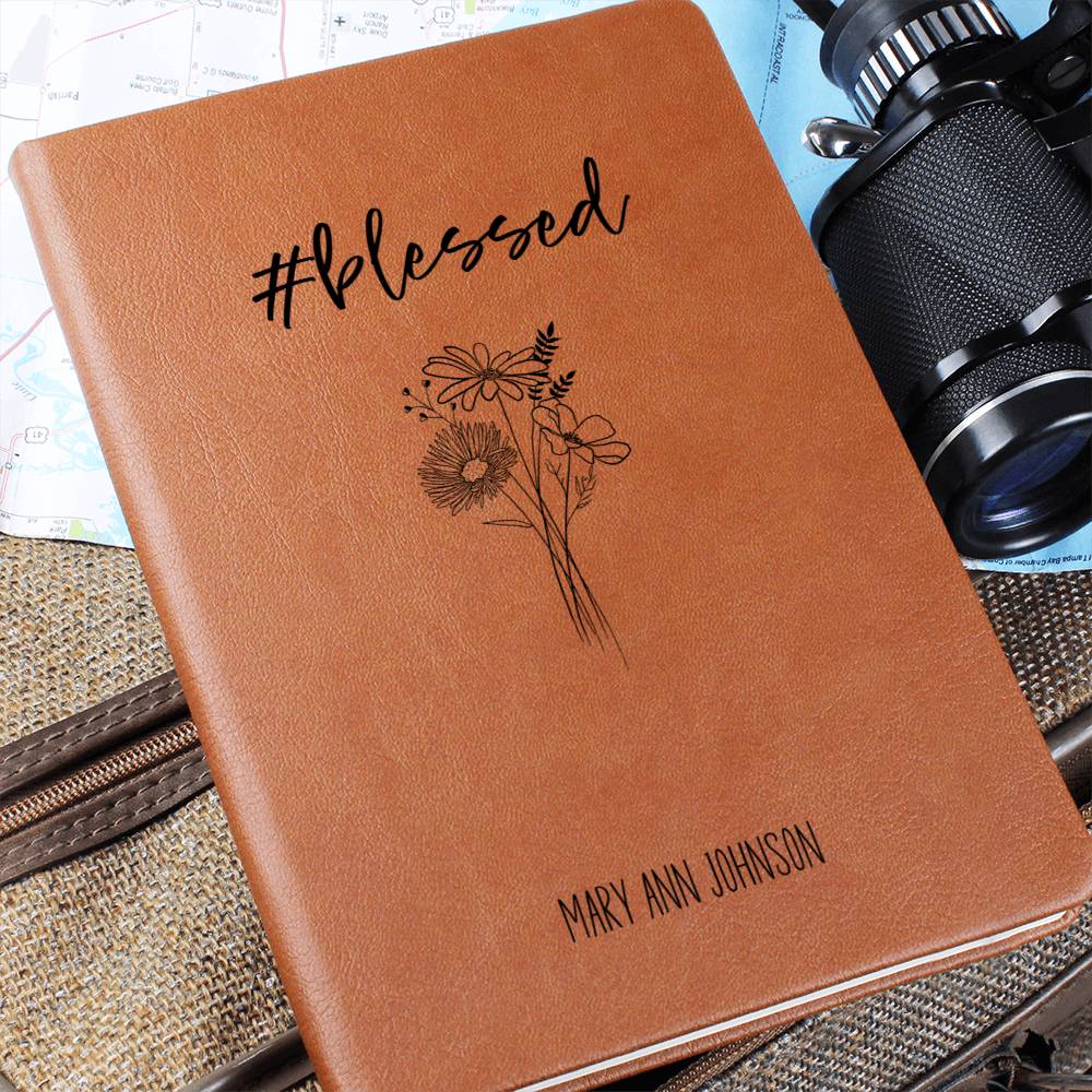 #Blessed Floral Personalized Leather Journal for Women