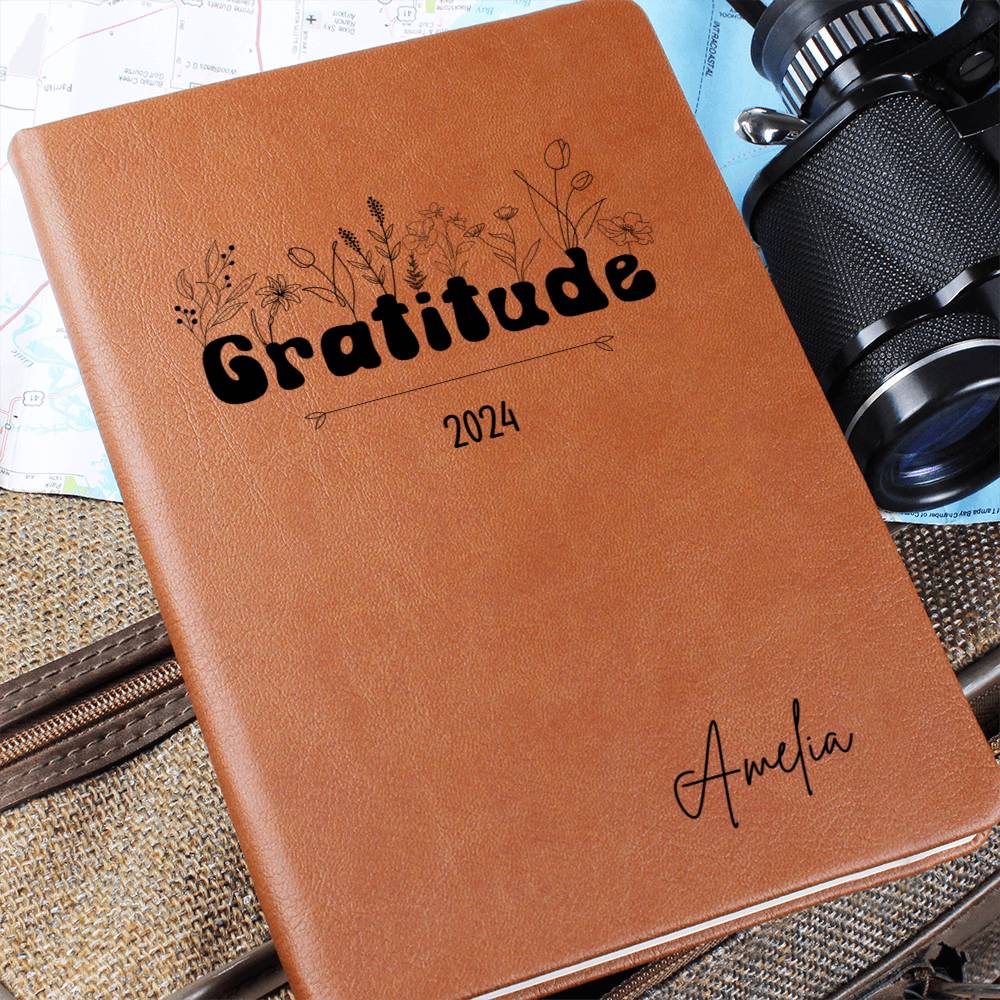 Personalized Retro Floral Leather Gratitude Journal