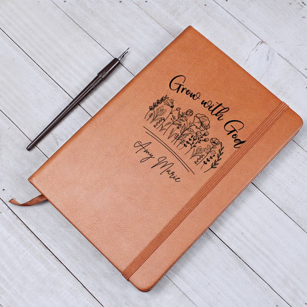 Grow with God Personalized Leather Journal for Women, Custom Christian Gifts Leather Prayer Journal