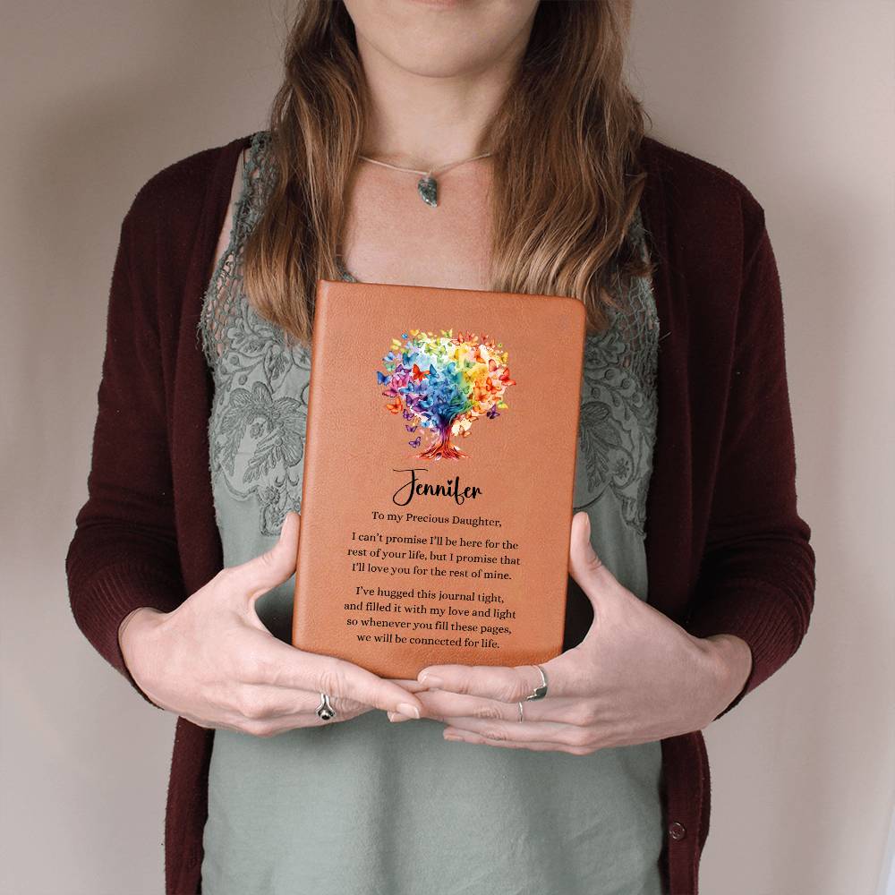 Rainbow Butterfly Tree Connected for Life Personalized Leather Journal for Daughter