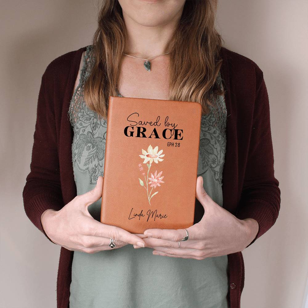 Saved By Grace Personalized Leather Journal for Women