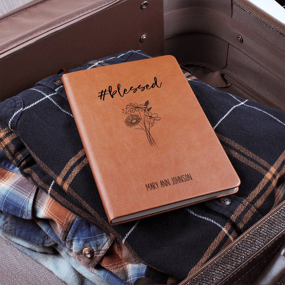#Blessed Floral Personalized Leather Journal for Women