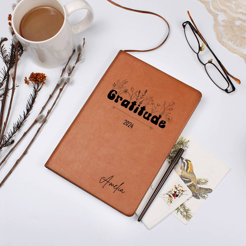 Personalized Retro Floral Leather Gratitude Journal