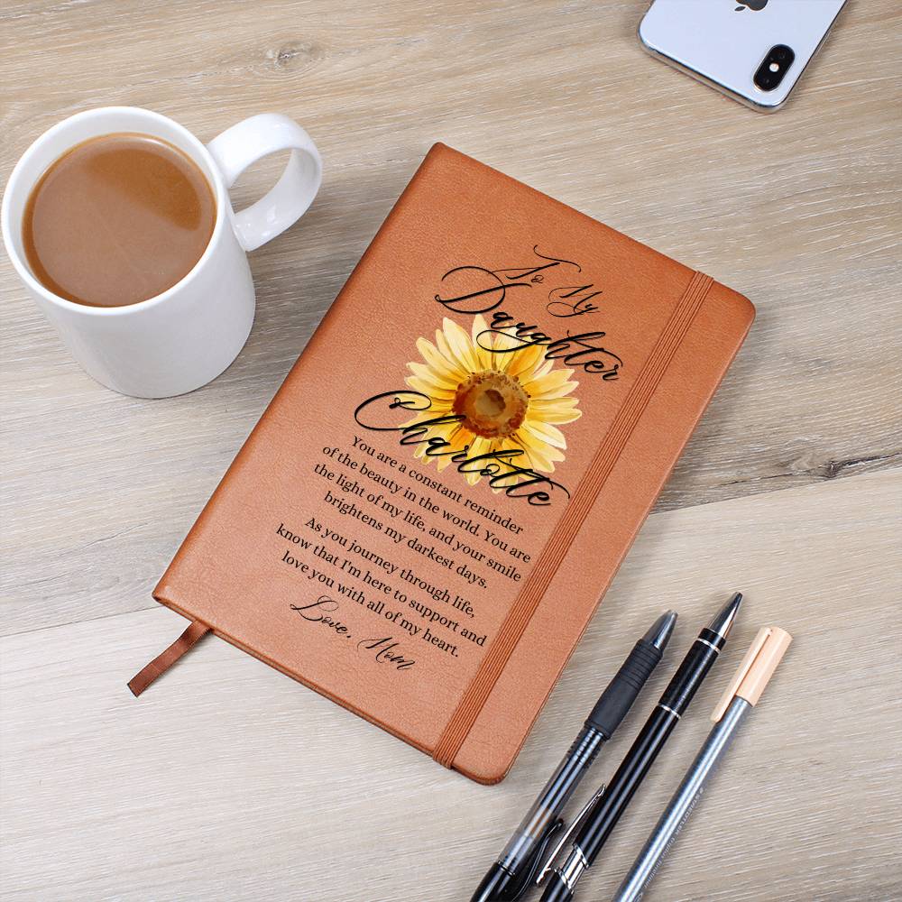 To My Daughter Personalized Sunflower Leather Journal