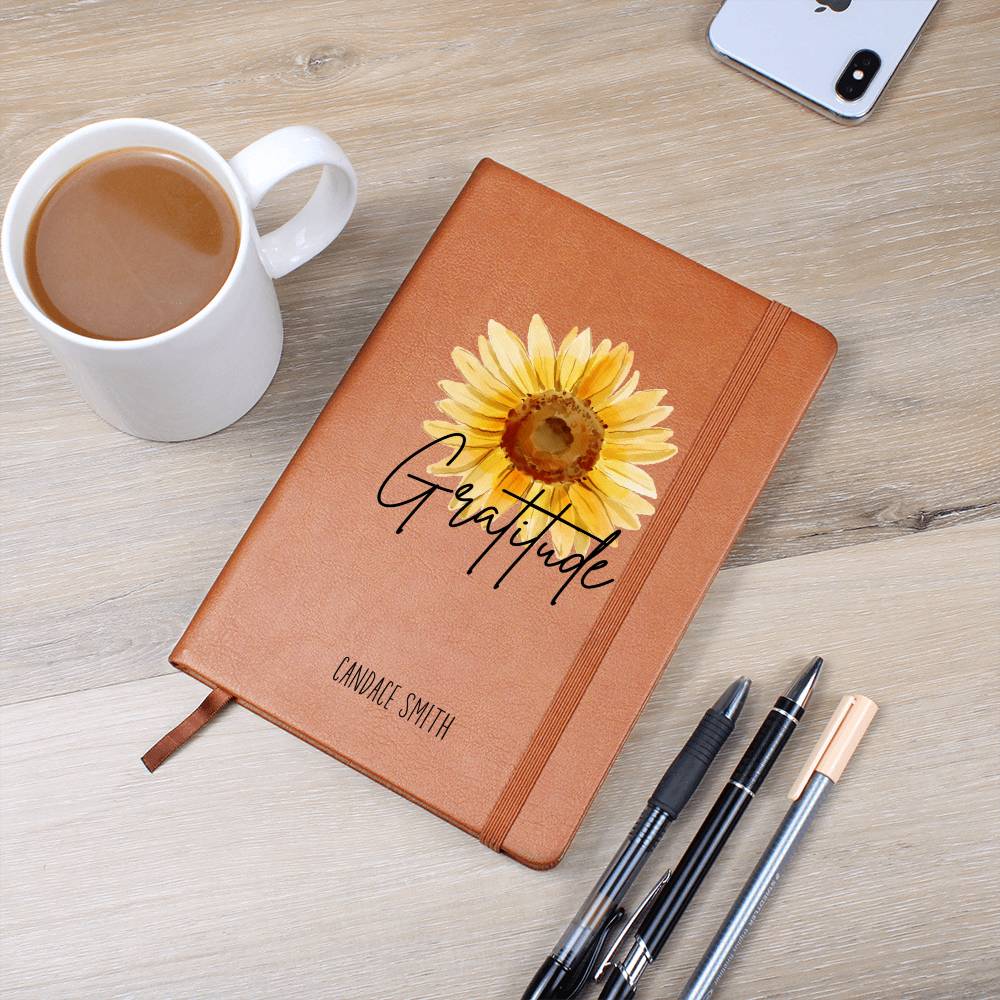 Sunflower Personalized Leather Gratitude Journal, Christian Leather Journal Gifts for Girls Personalized Gratitude Journal for Women