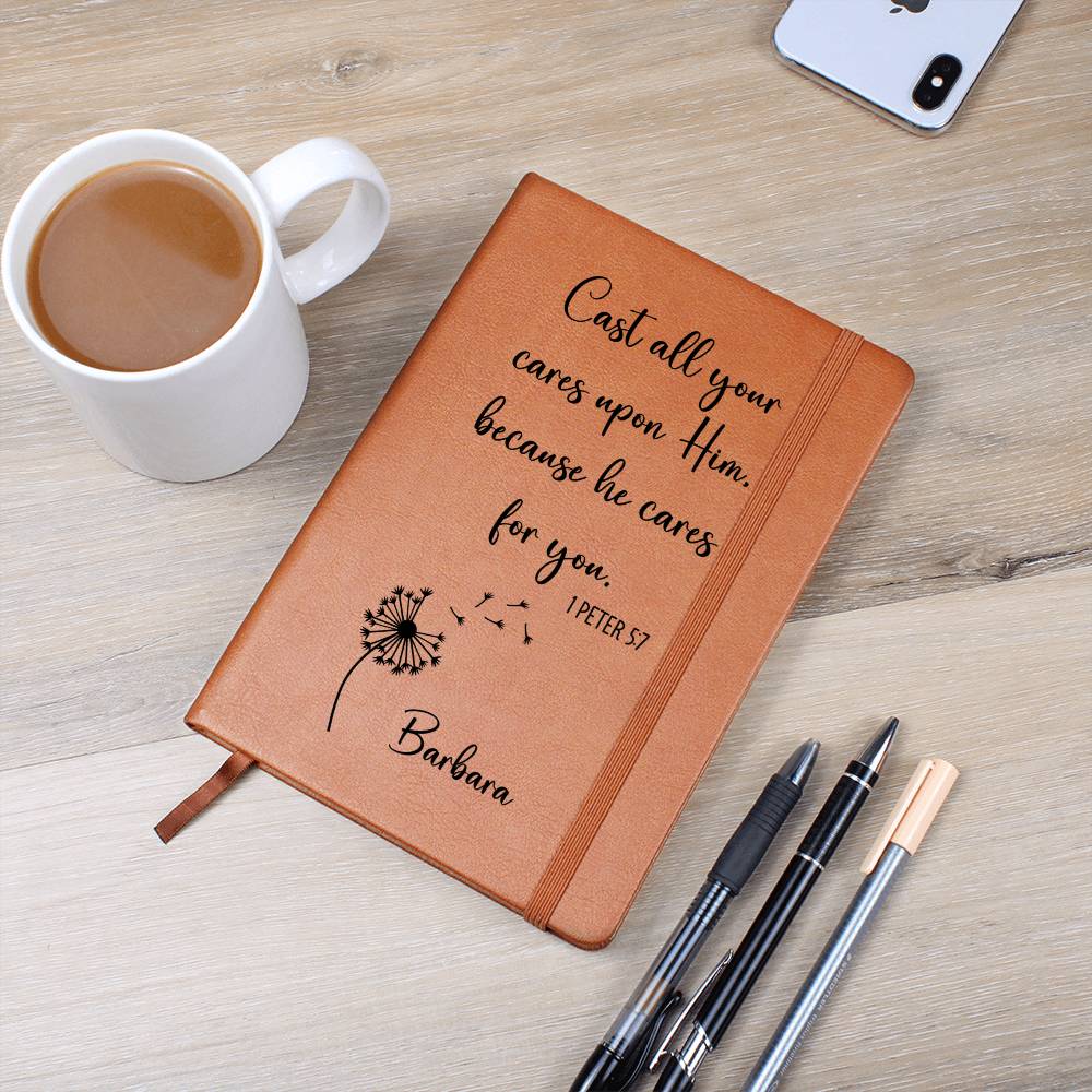 Cast Your Cares Personalized Leather Prayer Journal