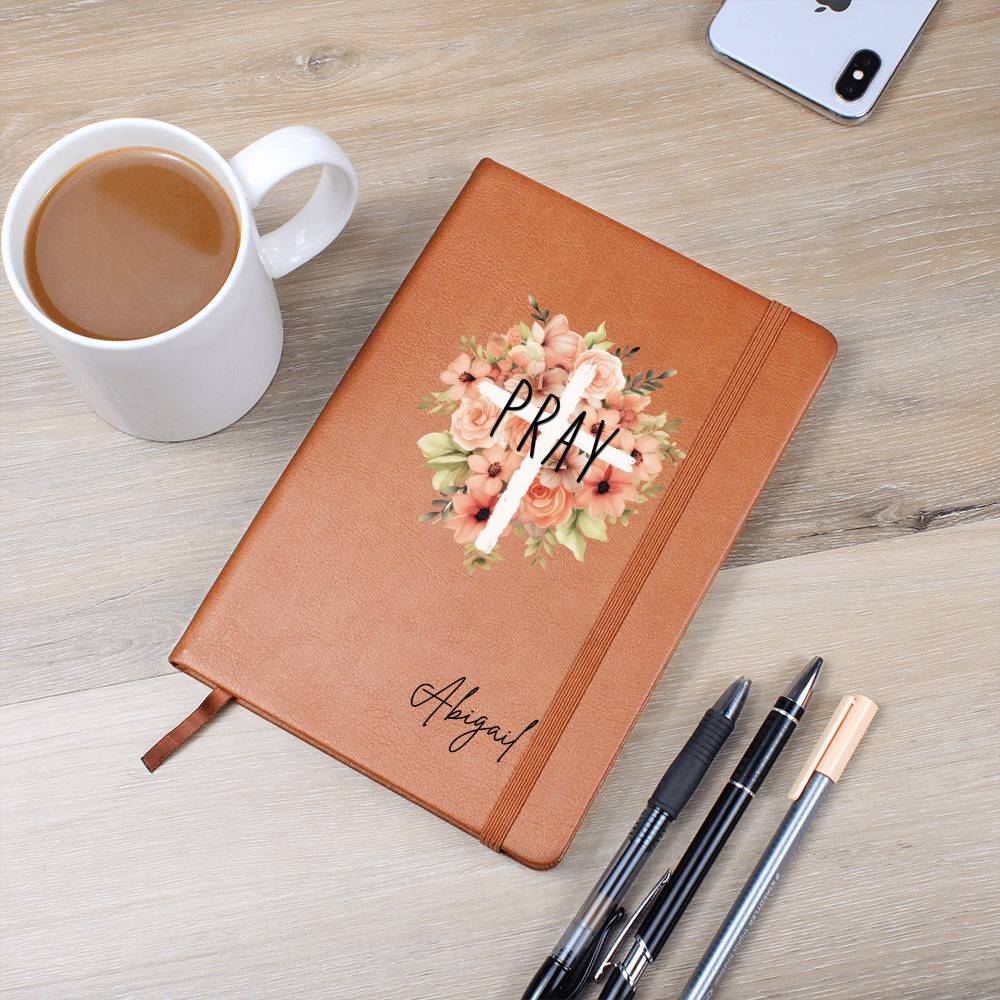 Personalized Leather Prayer Journal, Floral Cross Christian Journal, Christian Gifts for Women, Floral Prayer Journal for Women