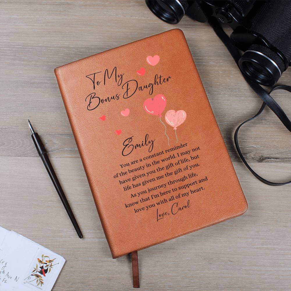 To My Bonus Daughter Hearts Personalized Leather Journal