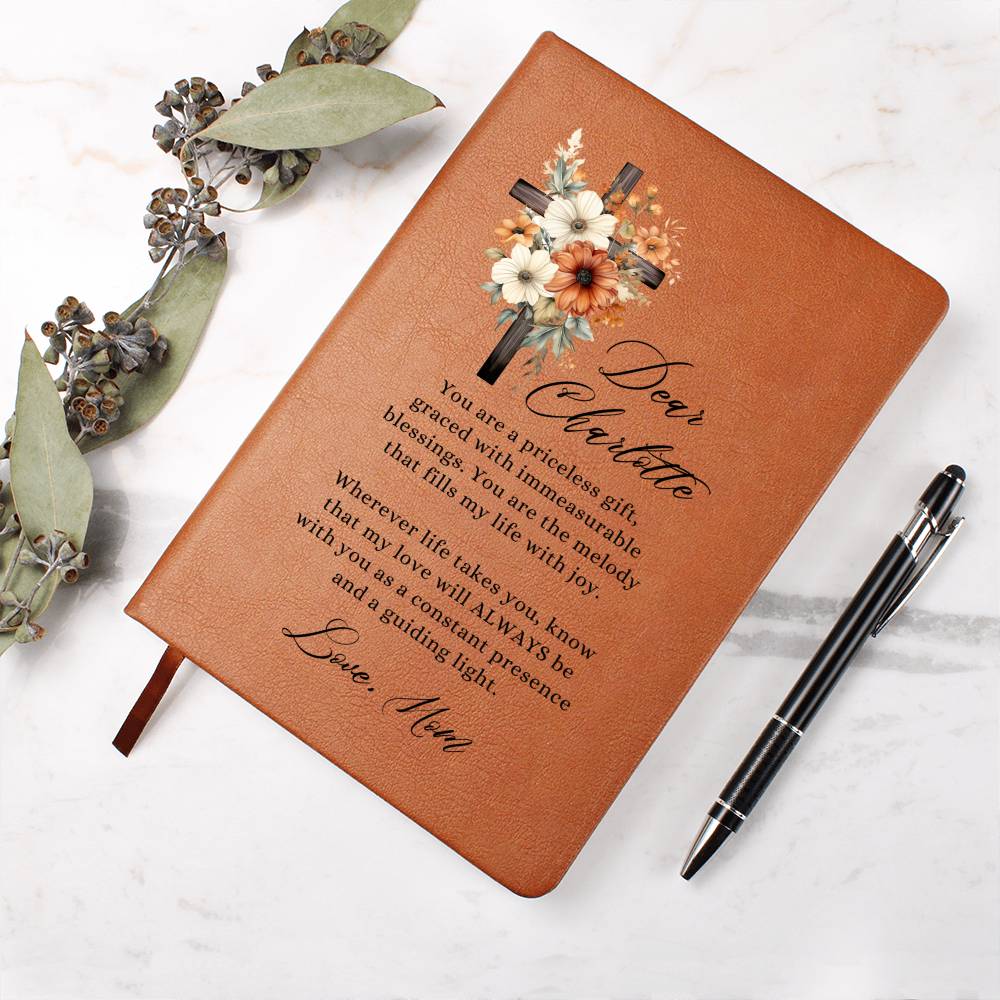 Floral Cross Personalized Leather Daughter Message Journal
