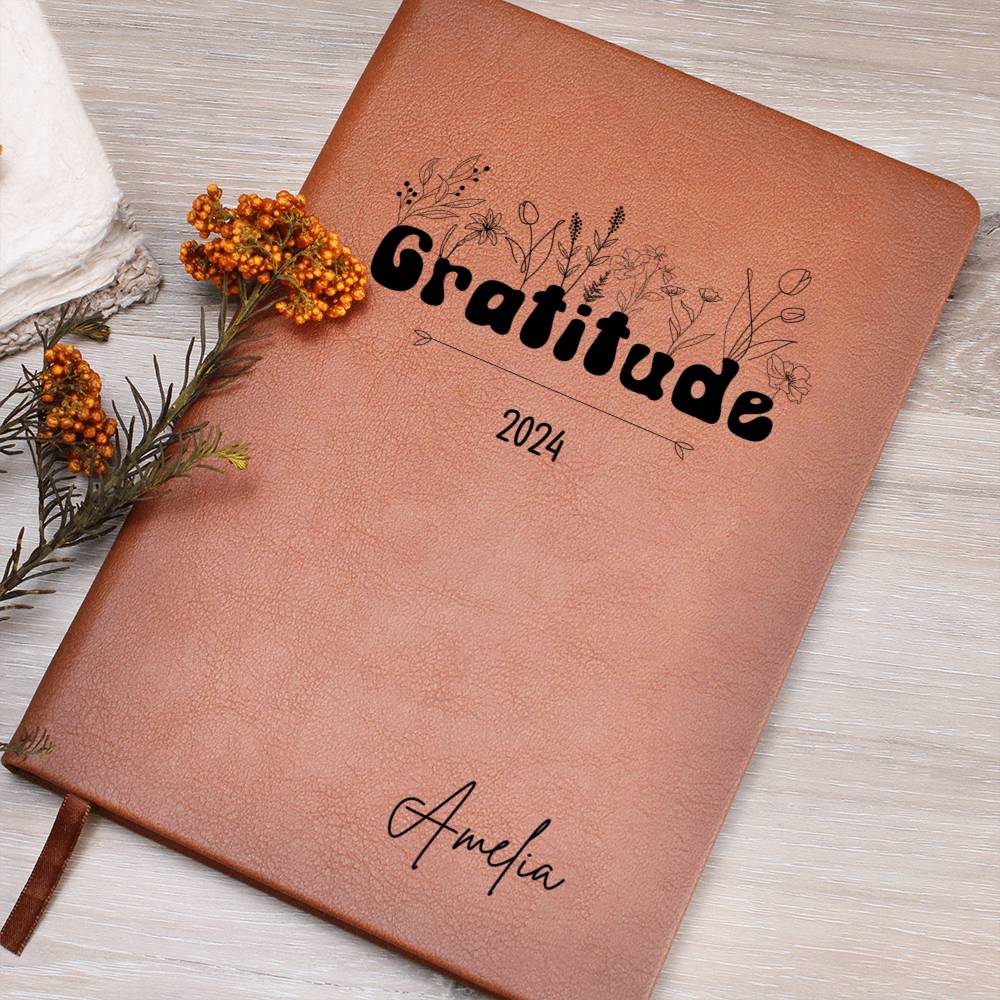 Personalized Retro Floral Leather Gratitude Journal