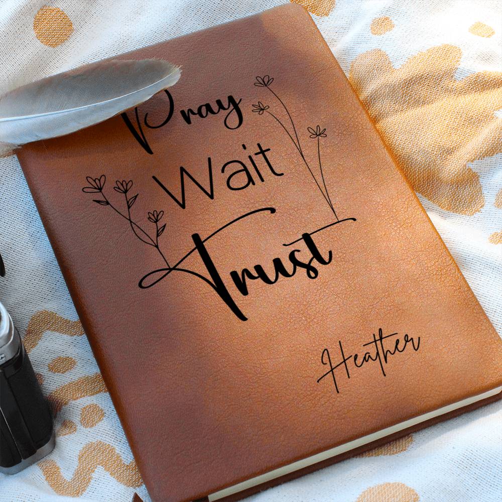 Pray Wait Trust Personalized Leather Prayer Journal for Women, Christian Gifts for Sister in Christ Devotional Journal Faith Gift