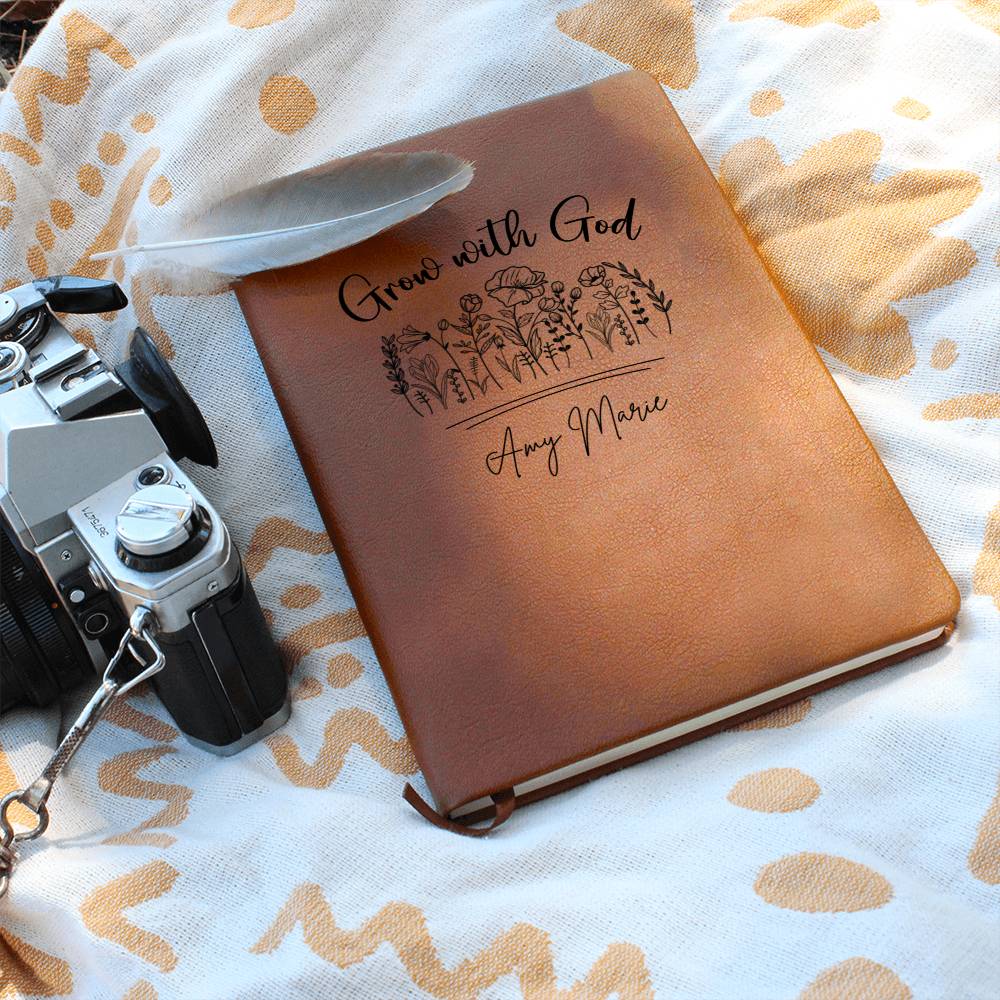 Grow with God Personalized Leather Journal for Women, Custom Christian Gifts Leather Prayer Journal