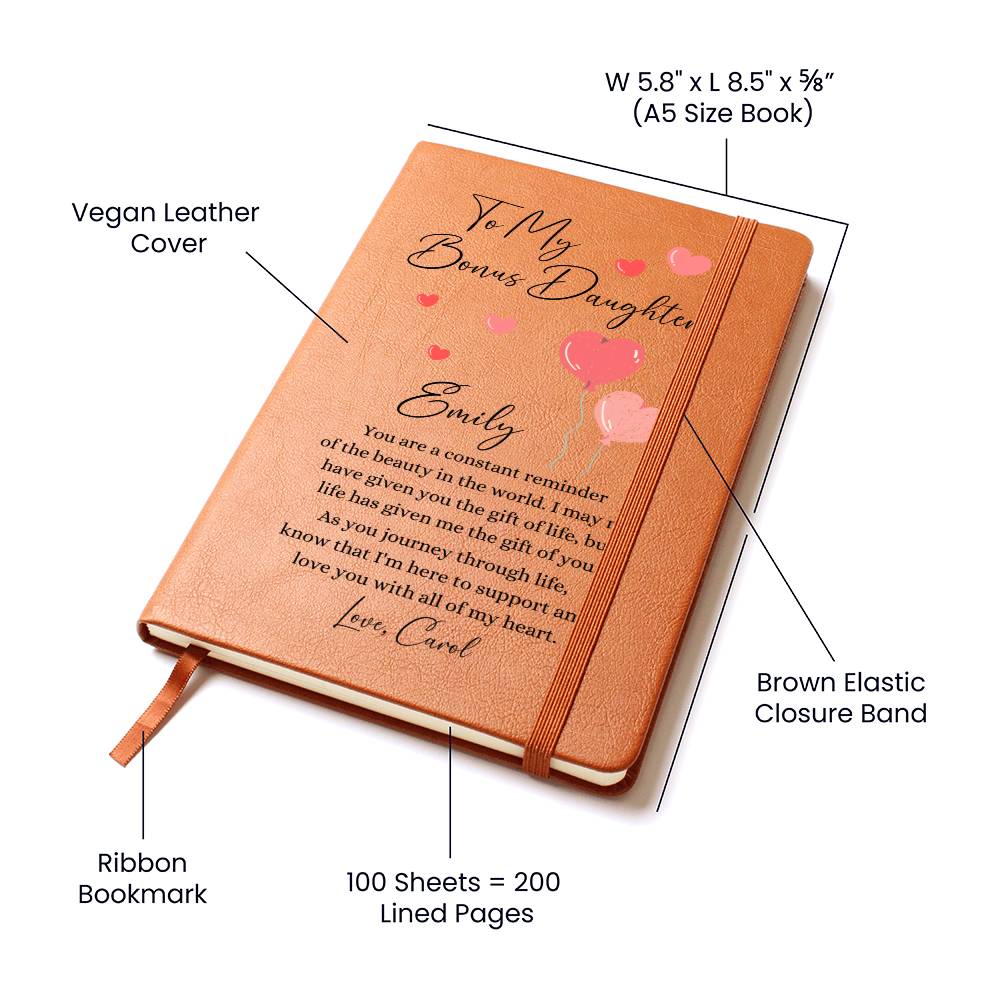 To My Bonus Daughter Hearts Personalized Leather Journal