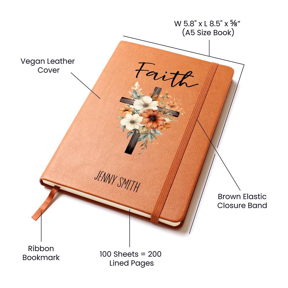 Faith Personalized Leather Journal, Floral Cross Christian Journal, Personalized Leather Prayer Journal, Devotional Journal for Women