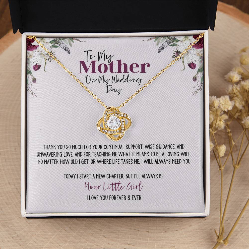 Burgundy Floral Wedding Day Mother Personalized Love Knot Necklace