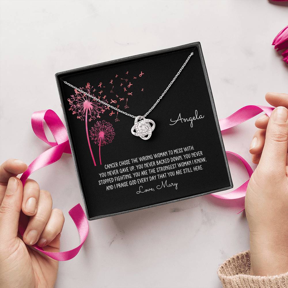 Personalized Breast Cancer Dandelion Love Knot Necklace