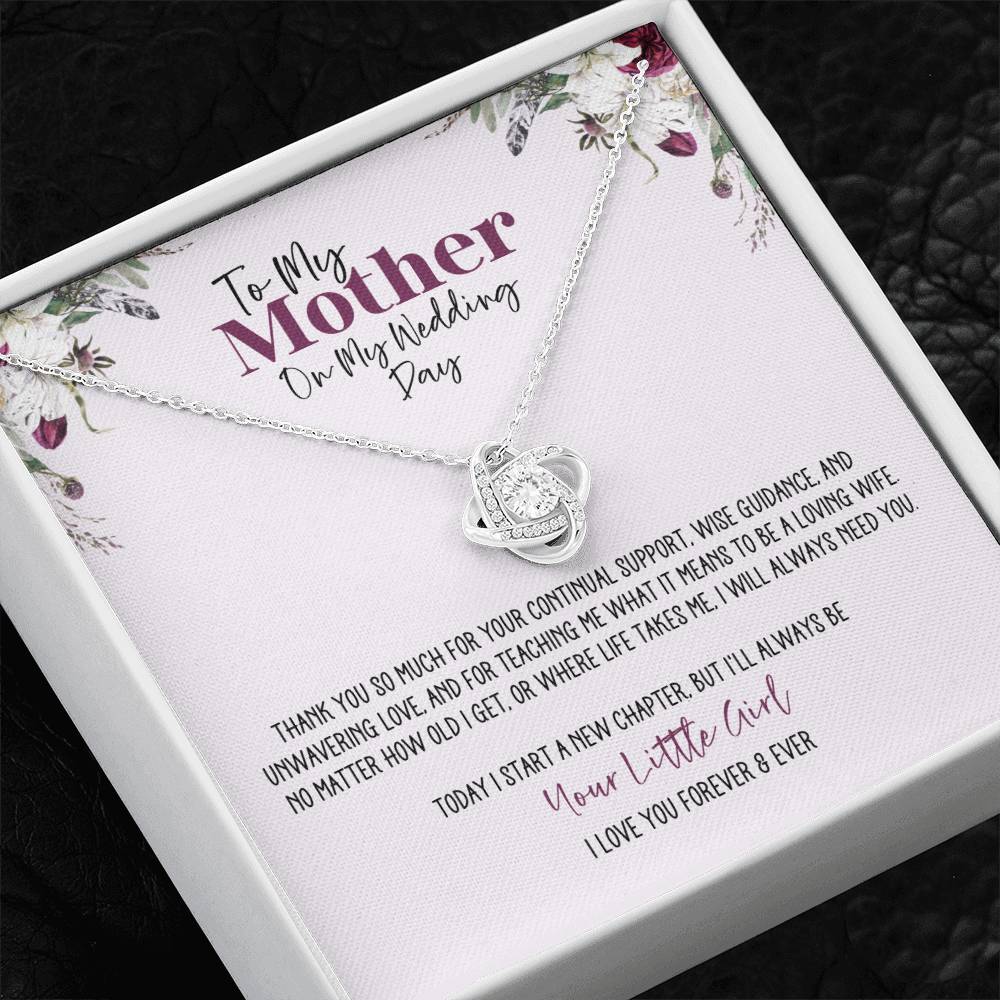 Burgundy Floral Wedding Day Mother Personalized Love Knot Necklace
