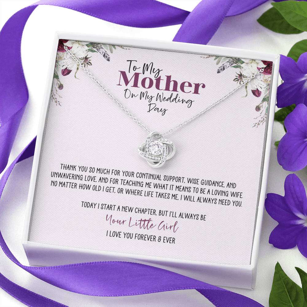 Burgundy Floral Wedding Day Mother Personalized Love Knot Necklace