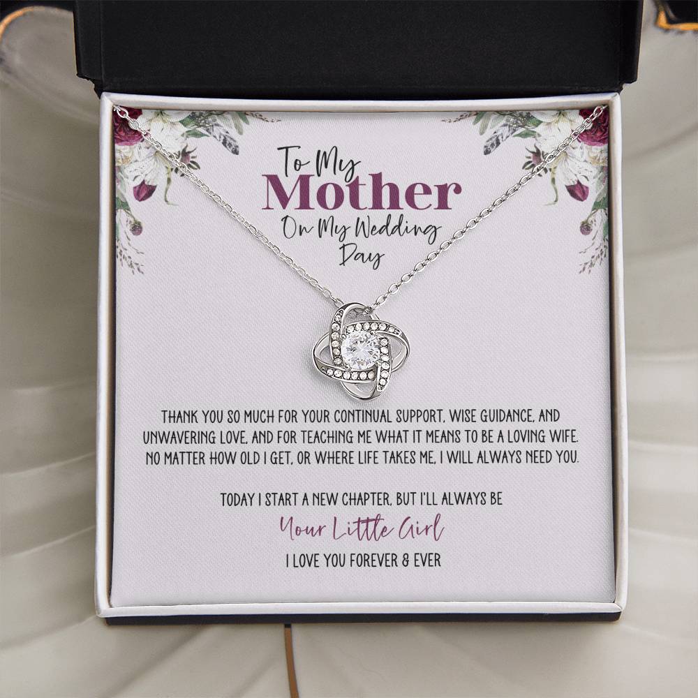 Burgundy Floral Wedding Day Mother Personalized Love Knot Necklace
