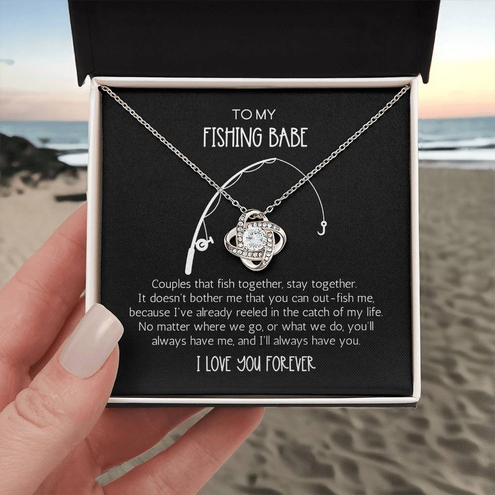 Catch Of My Life Fishing Babe Love Knot Necklace
