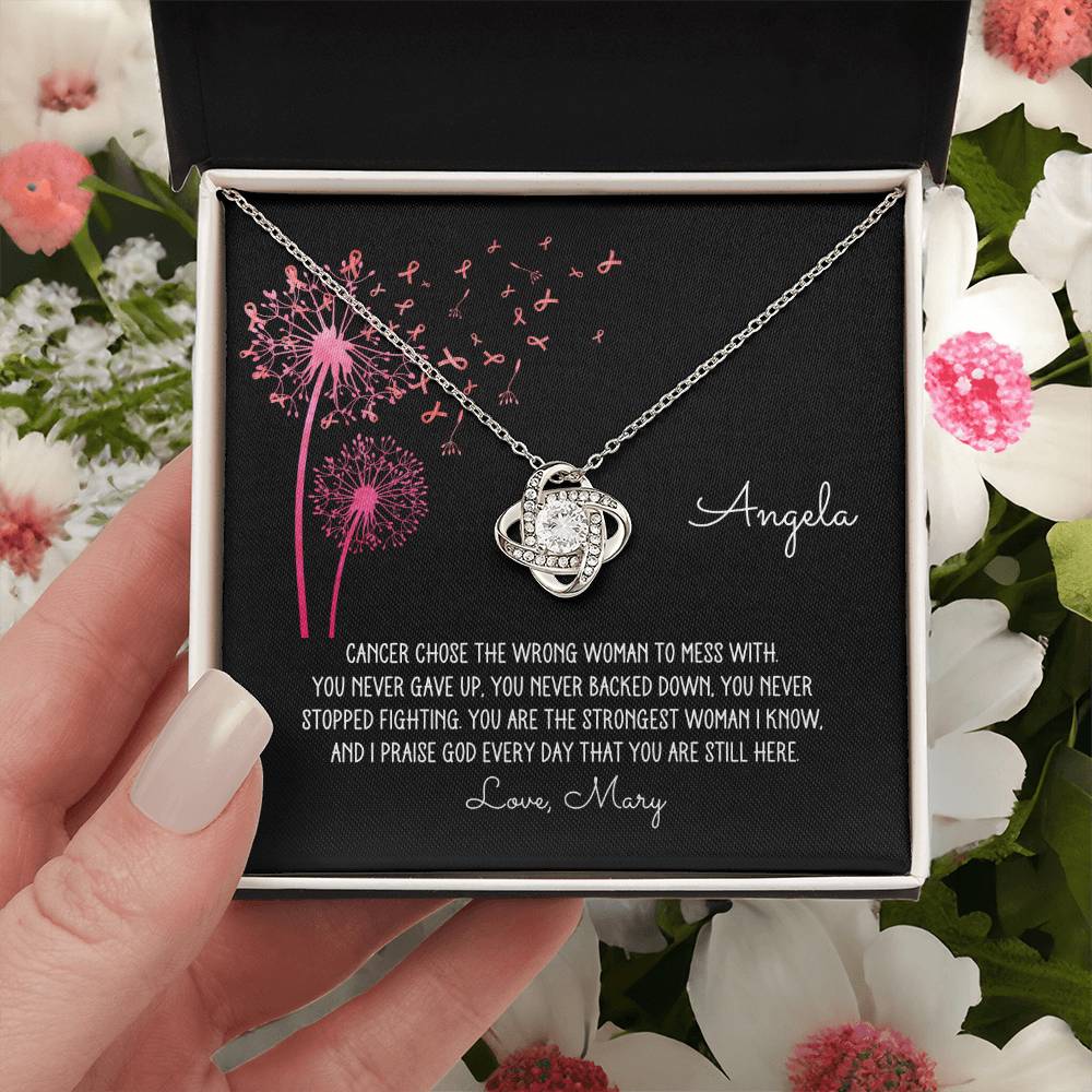 Personalized Breast Cancer Dandelion Love Knot Necklace