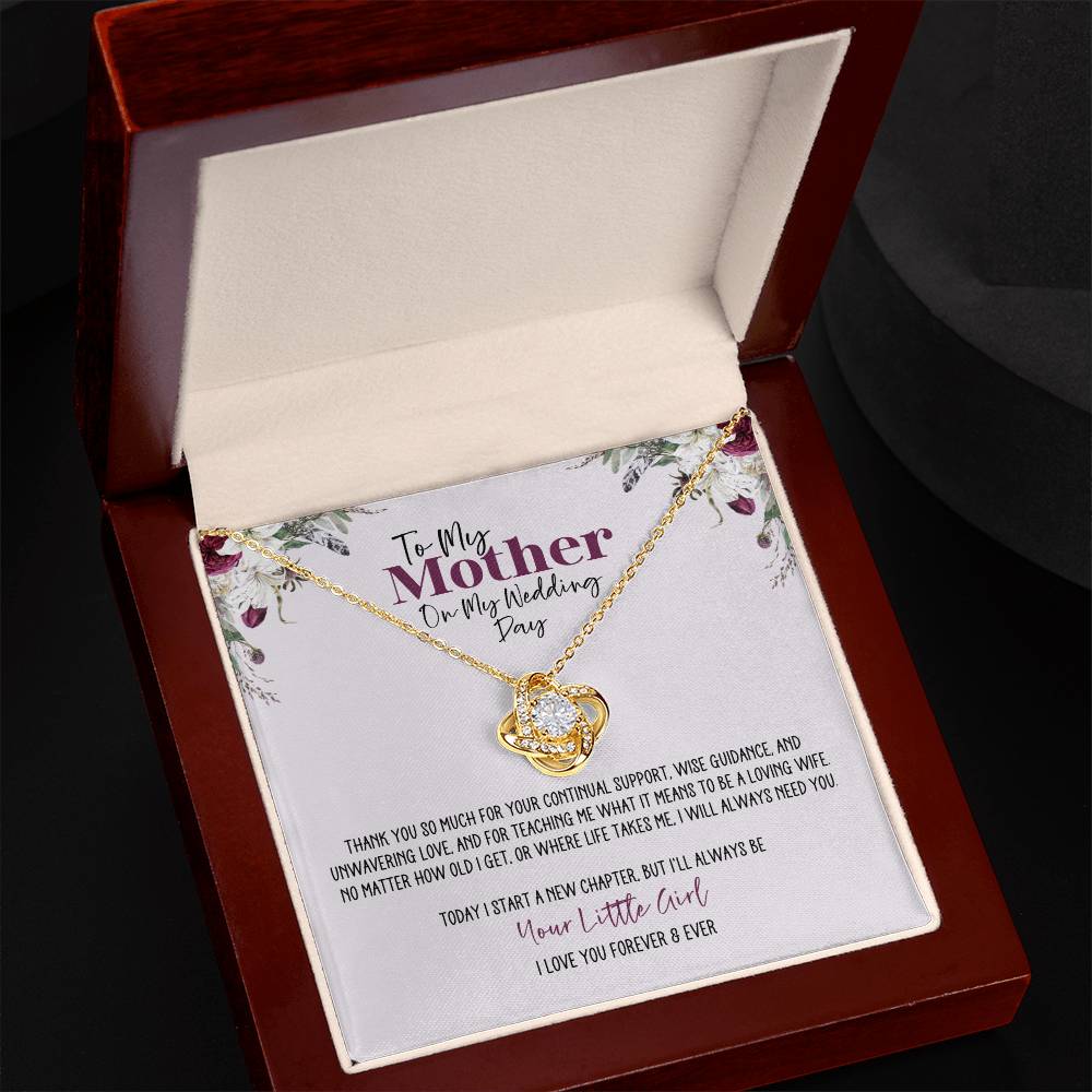 Burgundy Floral Wedding Day Mother Personalized Love Knot Necklace
