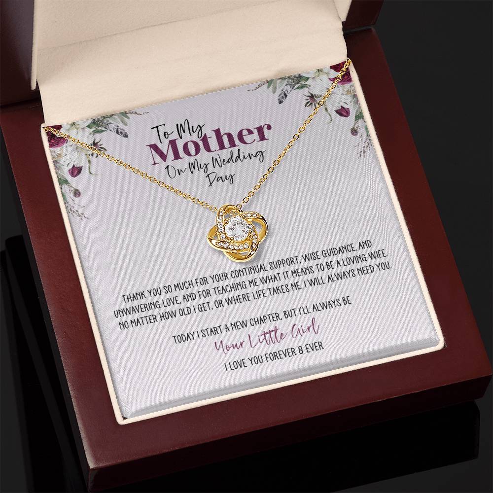 Burgundy Floral Wedding Day Mother Personalized Love Knot Necklace