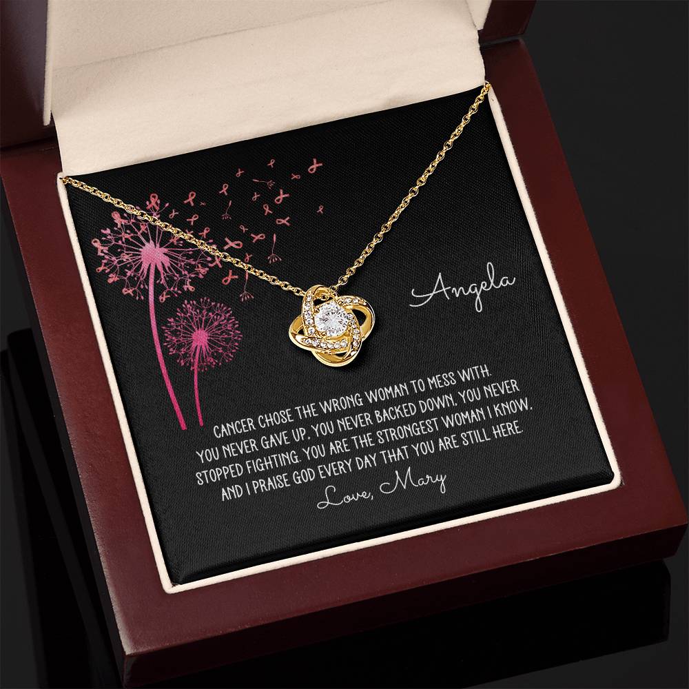 Personalized Breast Cancer Dandelion Love Knot Necklace