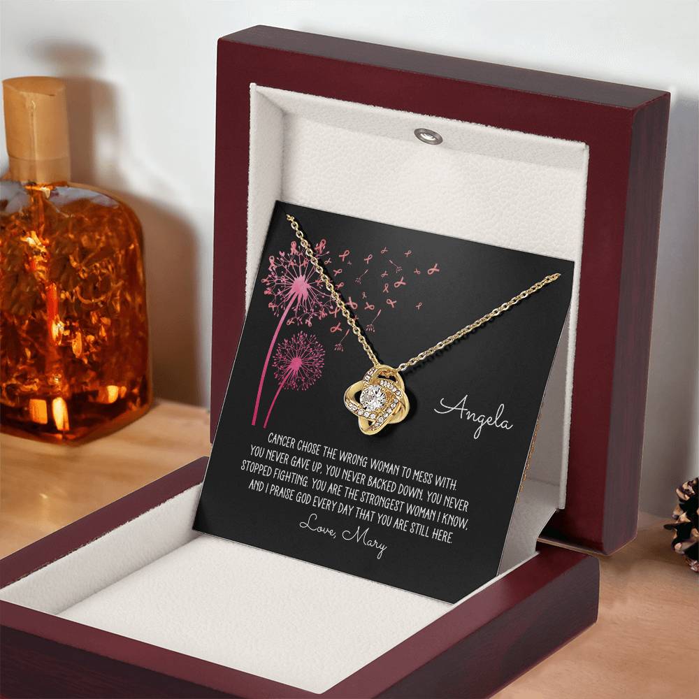 Personalized Breast Cancer Dandelion Love Knot Necklace