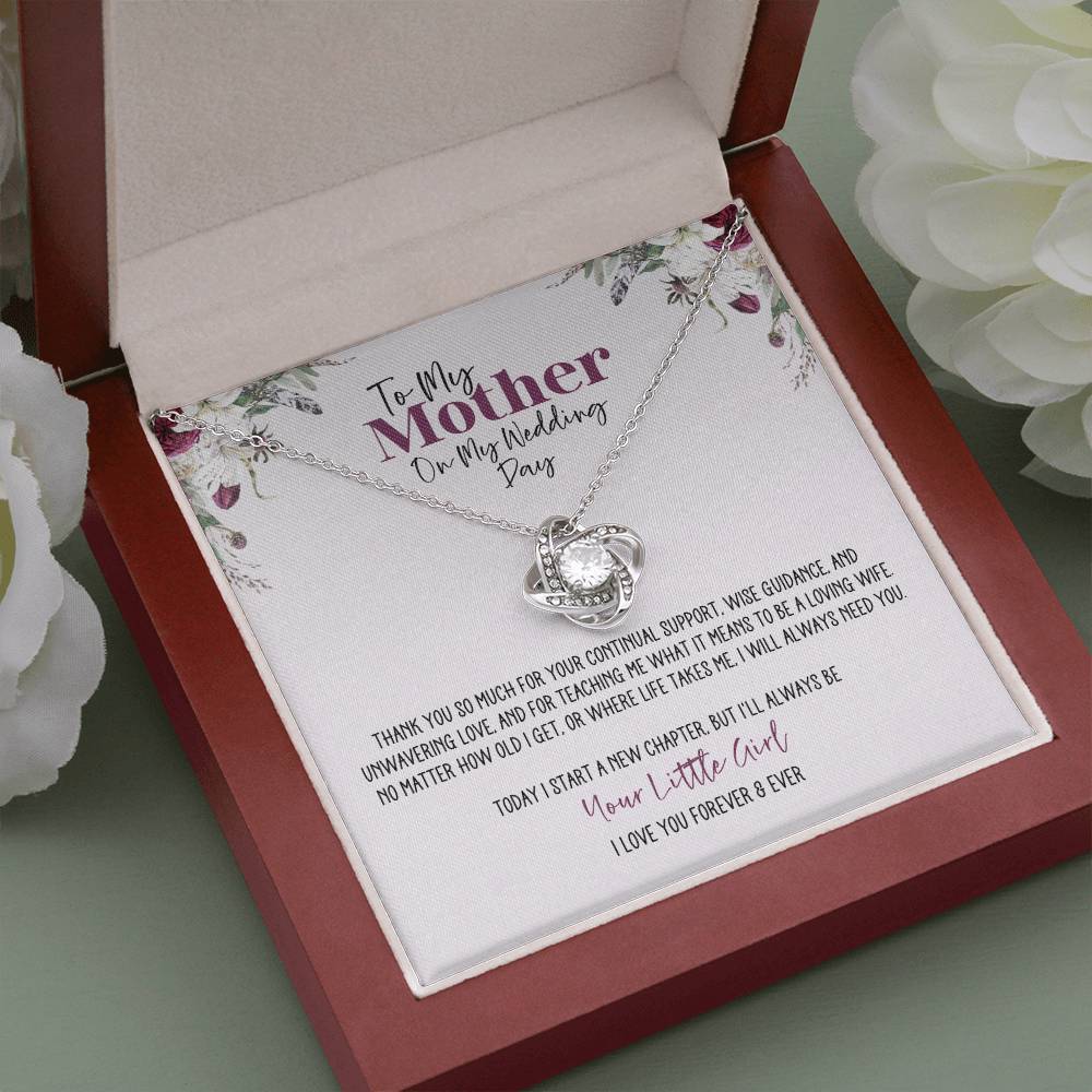 Burgundy Floral Wedding Day Mother Personalized Love Knot Necklace