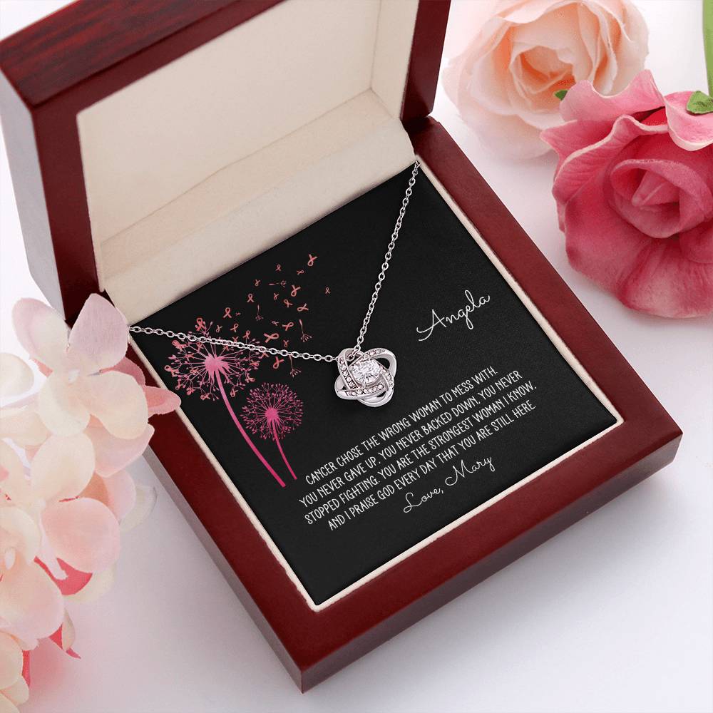Personalized Breast Cancer Dandelion Love Knot Necklace