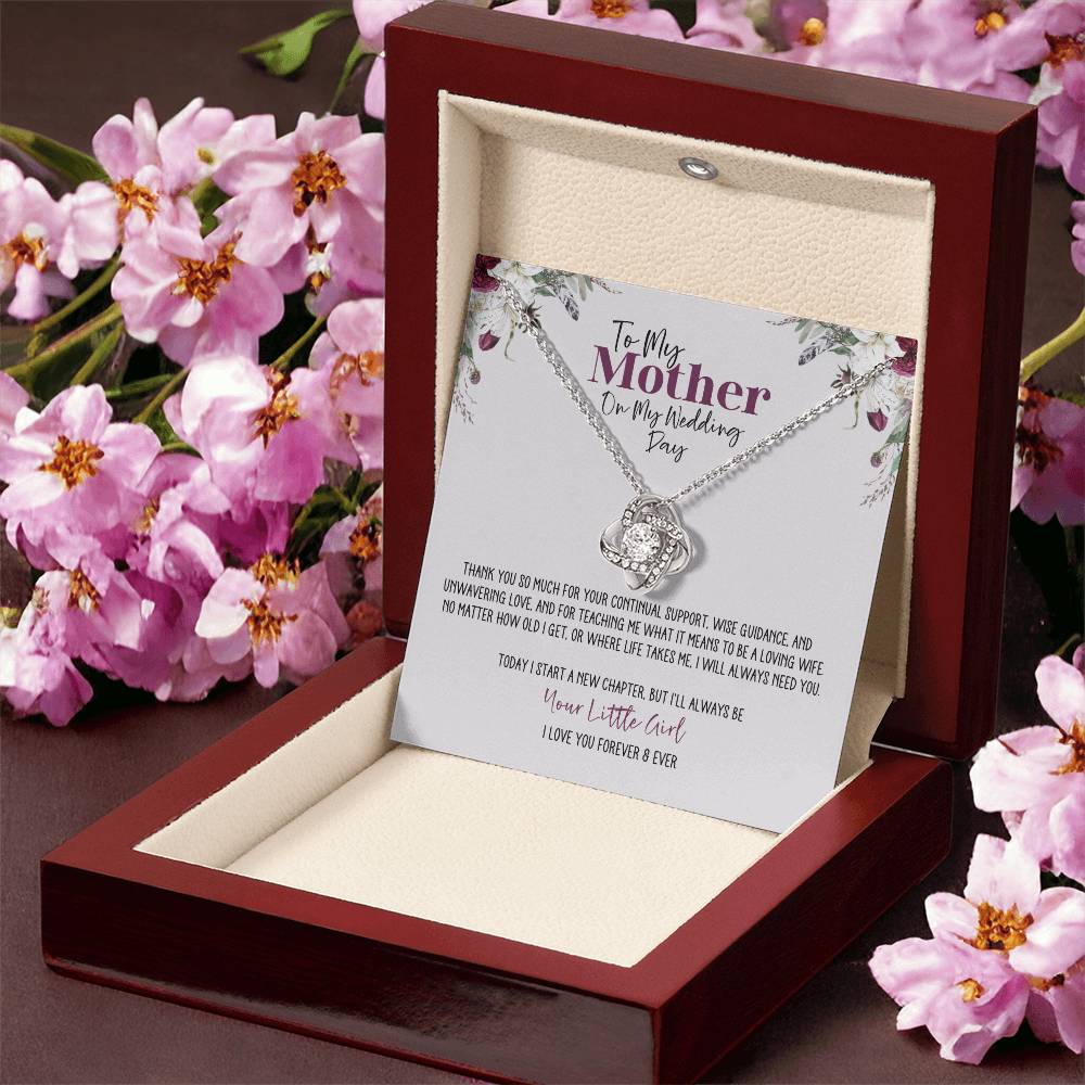 Burgundy Floral Wedding Day Mother Personalized Love Knot Necklace