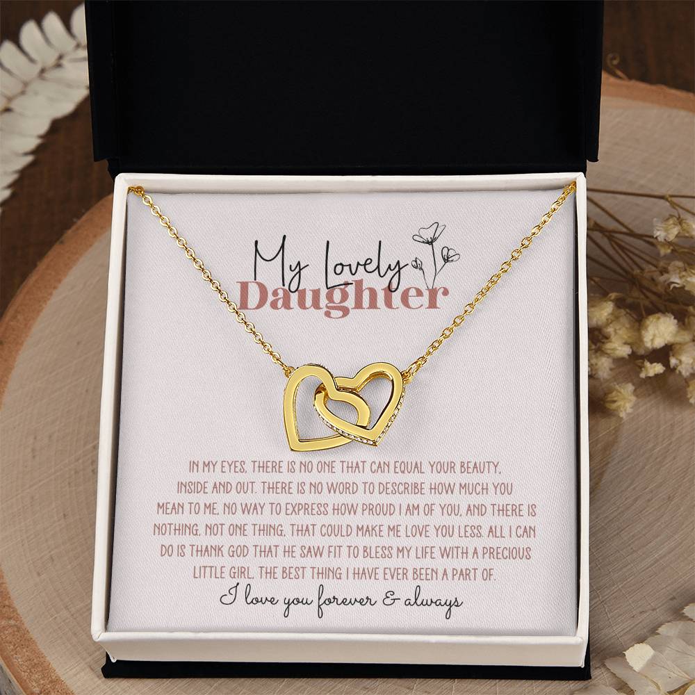 My Lovely Daughter Personalized Interlocking Hearts Necklace - Pink