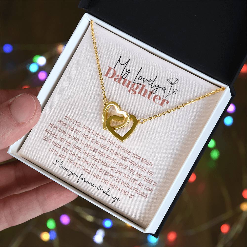 My Lovely Daughter Personalized Interlocking Hearts Necklace - Pink