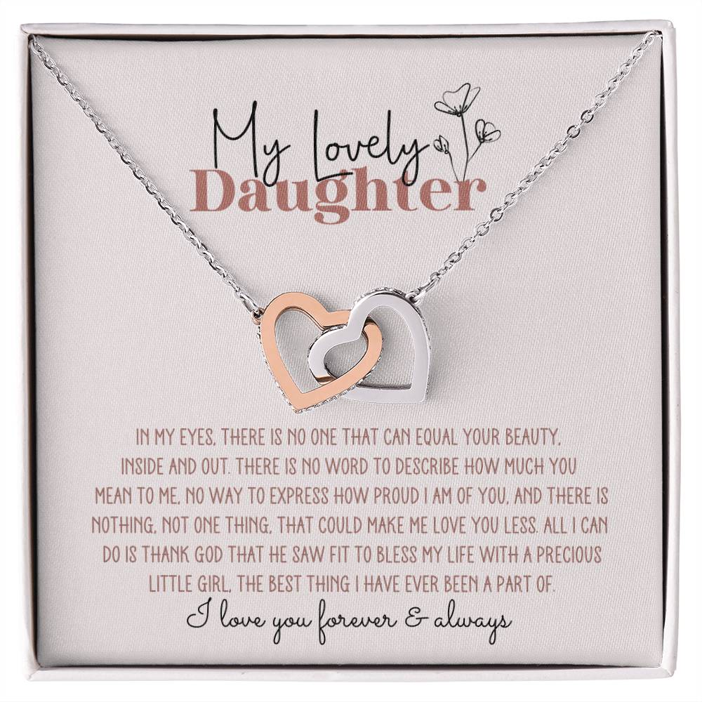 My Lovely Daughter Personalized Interlocking Hearts Necklace - Pink