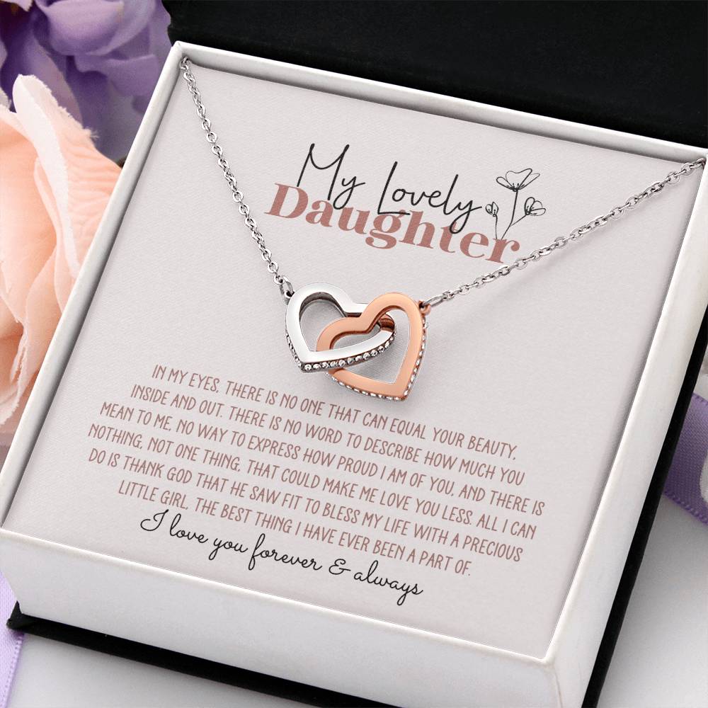 My Lovely Daughter Personalized Interlocking Hearts Necklace - Pink