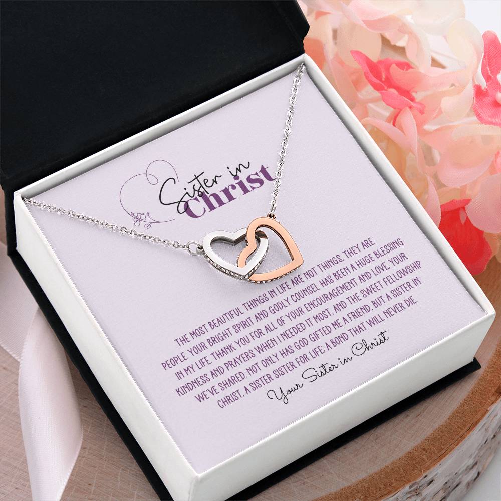 Sister in Christ Personalized Interlocking Hearts Necklace