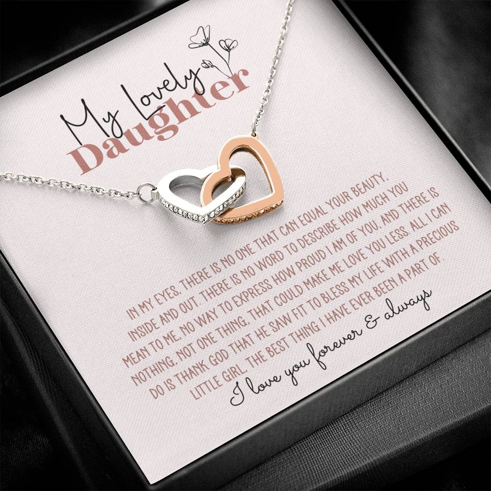 My Lovely Daughter Personalized Interlocking Hearts Necklace - Pink