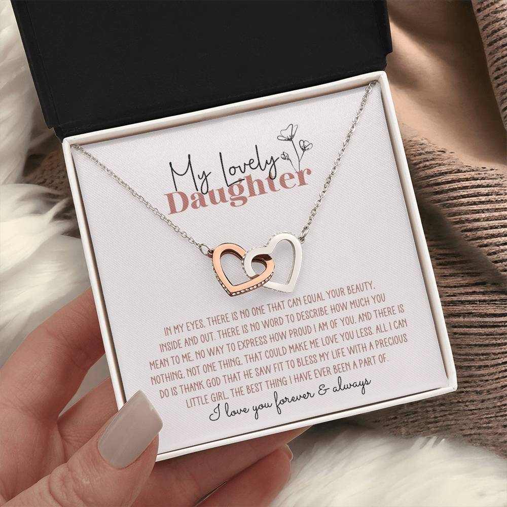 My Lovely Daughter Personalized Interlocking Hearts Necklace - Pink