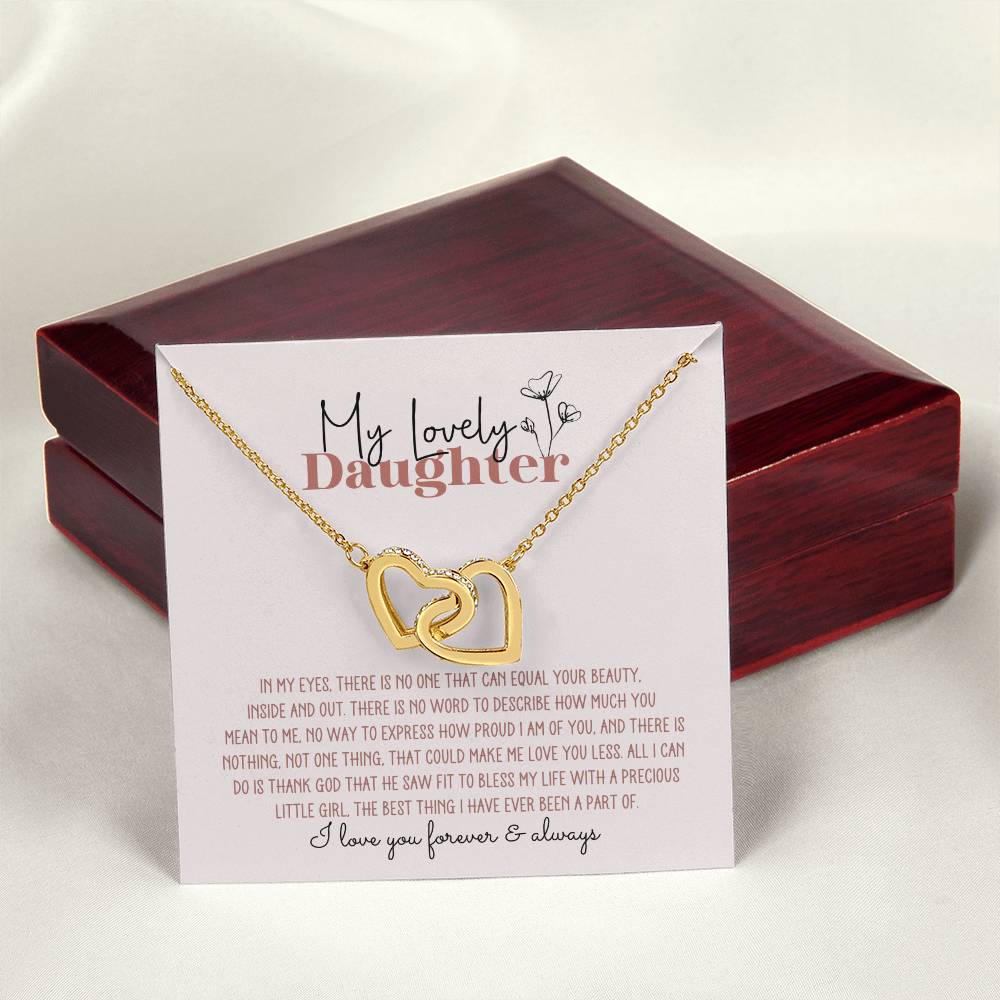 My Lovely Daughter Personalized Interlocking Hearts Necklace - Pink